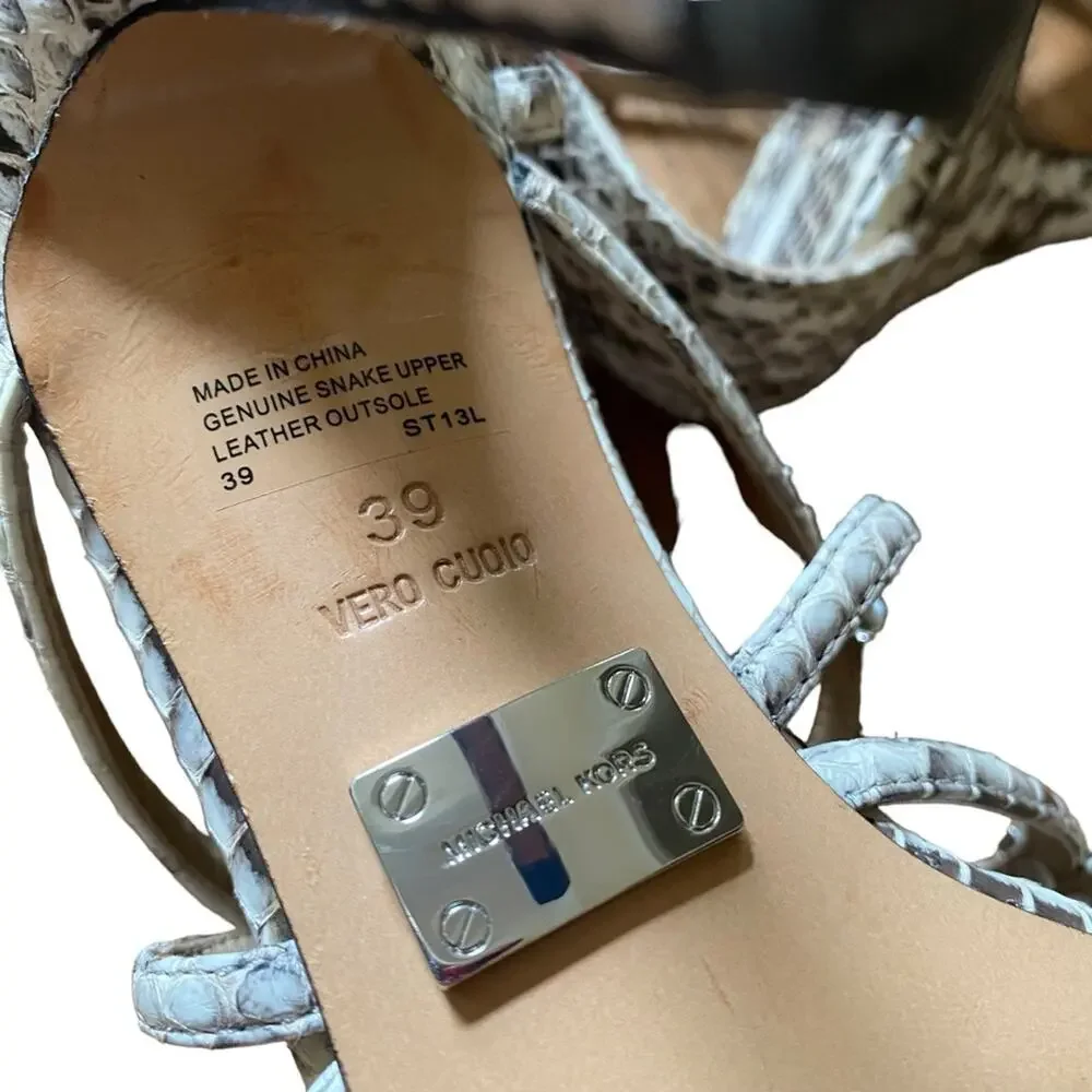 Michael Kors Charlene Snakeskin Women's Heels Brown Cream size 39 8.5 fits US - Picture 7 of 10